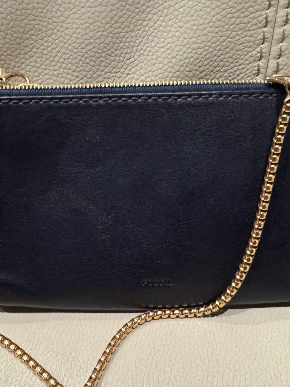 Fossil Navy Clutch with Gold Chain Accent